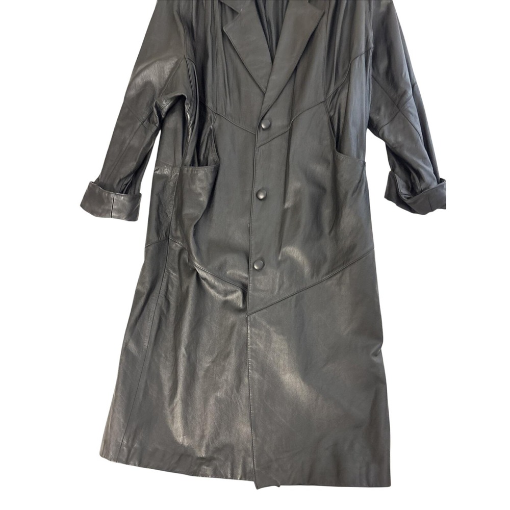 Maurices Genuine Leather Long Duster Coat Black Womens L 90s Oversize